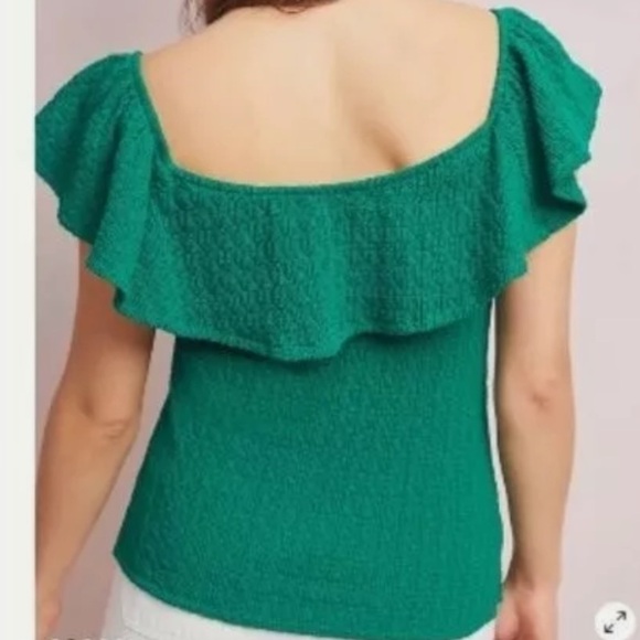 Anthropologie Green Textured Off Shoulder Top blouse casual resort women Medium - Picture 4 of 7